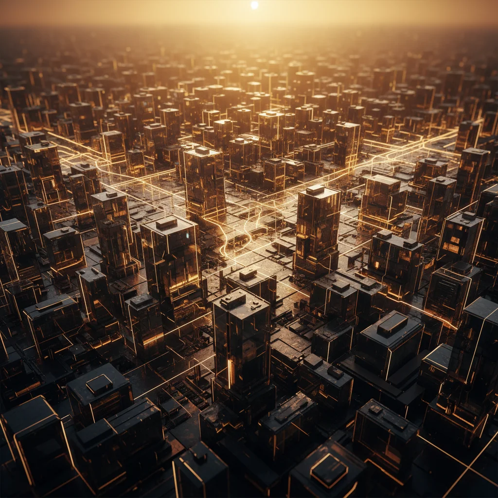 Professional photograph of a modern Brazilian office with diverse team collaborating around a digital dashboard, natural lighting, 16:9 aspect ratio, corporate yet approachable atmosphere, Sao Paulo skyline visible through windows, primary colors blue and